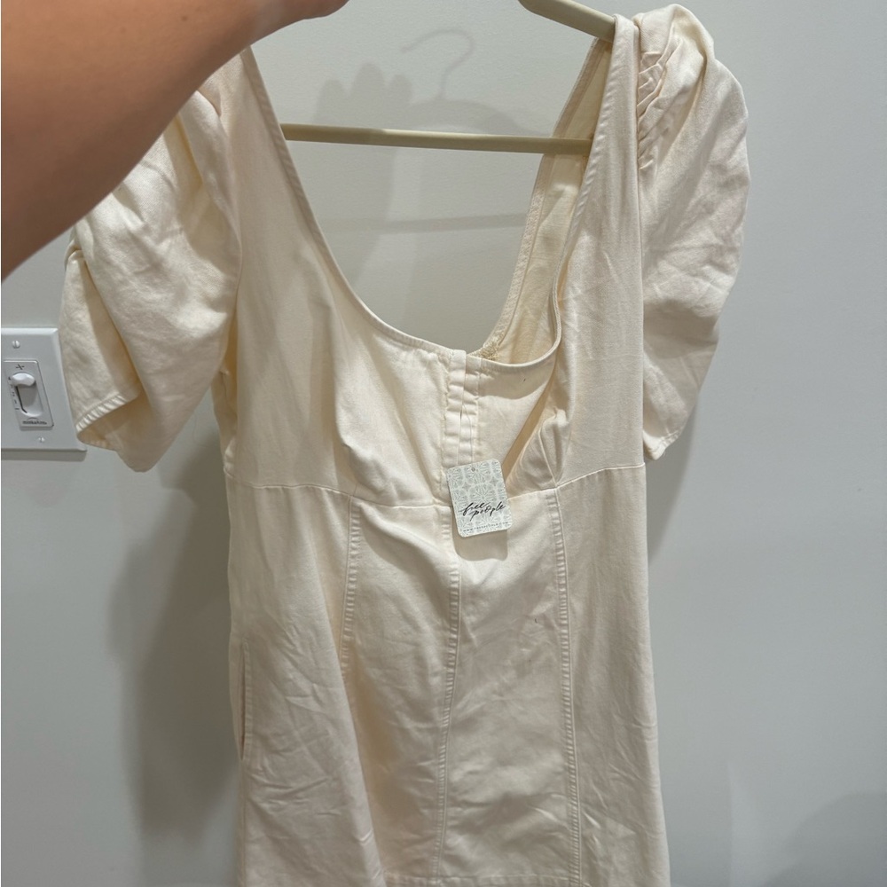 Cream Free People Puff Sleeve Dress
